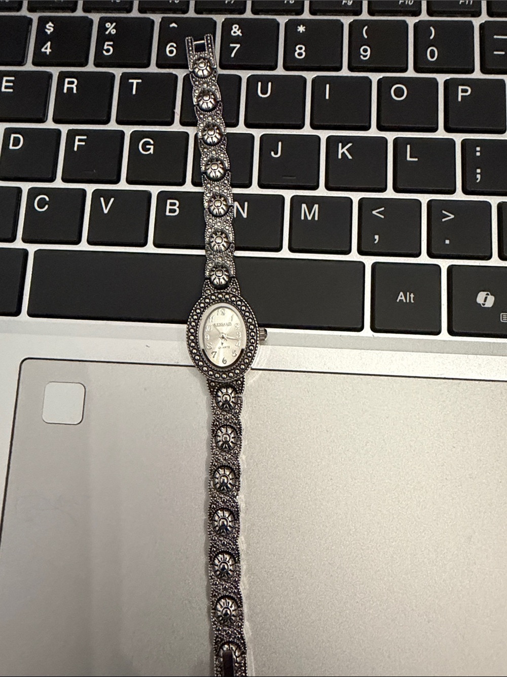 Kessaris Vintage-Inspired Silver Floral Link Women's Watch